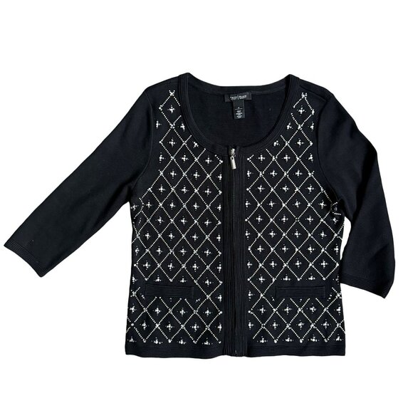 White House Black Market Embellished Knit Cardigan Zip M Beaded Whimsigoth - Picture 1 of 8